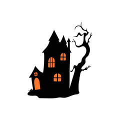 Haunted house with haunted trees Halloween vector illustration.