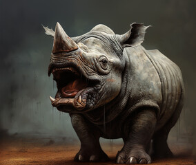 Obraz premium Image of rhinoceros with a funny face and open mouth wide. Wildlife Animals., Generative AI, Illustration.