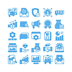 business and technology icon set in flat duotone style