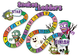 Halloween Zombie Snakes and Ladders Board Game