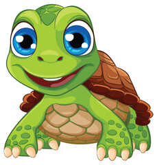 A cartoon illustration of a cute turtle smiling, isolated on a white background