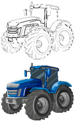 Blue Tractor Cartoon for Colouring
