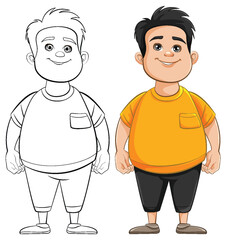 Chubby Teen Man Cartoon in T-Shirt