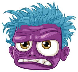 Grumpy Zombie Man Cartoon with Purple Skin