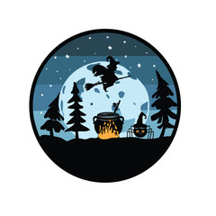silhouette of a witch on a broomstick in the sky vector. halloween and blue night vector silhouette