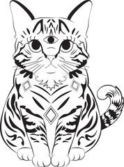 Lineart tabby cat with third eye