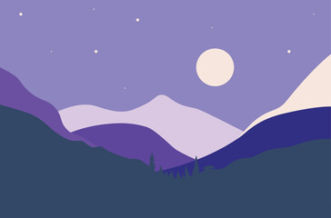 Night over mountains minimalism