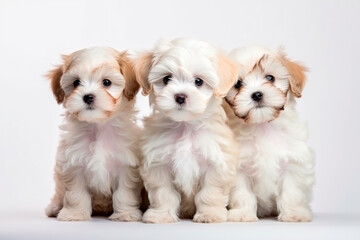 group of shih tzu puppies isolated on a white background