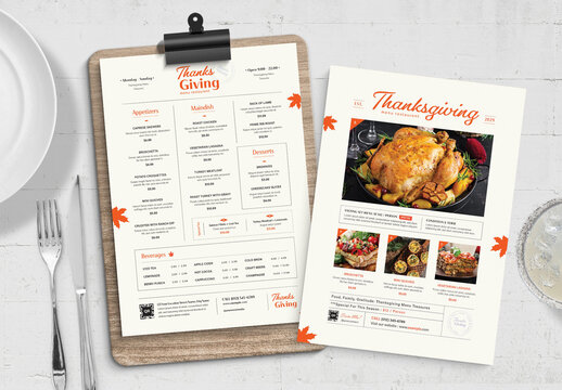 Thanksgiving Menu Layout for Autumn Fall Harvest Festival Event