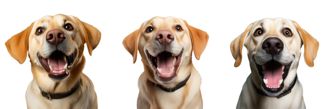 Amusing image of open mouthed yellow lab catching treat transparent background