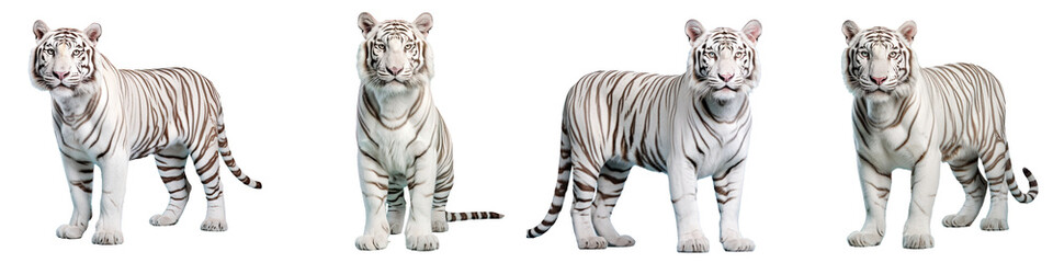 Obraz premium Solitary white Bengal tiger on transparent background with path for cutting out