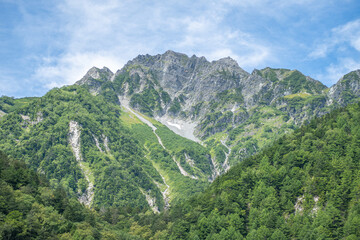 Fototapeta na wymiar Mae Hodaka mountain in Kamikochi. Famous mountain for trekking and hiking in Matsumoto,Nagano,Japan