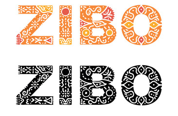 ZIBO. Isolated text with national ethnic ornament. Chinese city ZIBO for social network, China web resources, mobile app, games, clothing, t-shirt, banner, adv. Stock vector