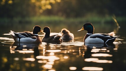 ducks on the lake - obrazy, fototapety, plakaty