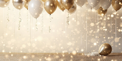 Background with golden balloons, happy new year greeting card invitation