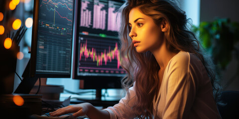 Home Office Hustle: Young Analyst Diving into Market Data