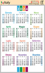 Italian vertical pocket calendar for 2024. Week starts Sunday
