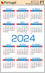 Portuguese vertical pocket calendar for 2024. Week starts Sunday