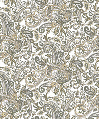 Seamless traditional Asian paisley pattern on white background