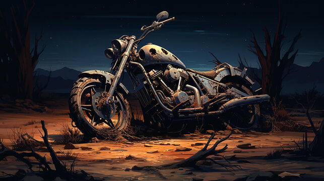 paintings of old motorbikes that have been abandoned for years