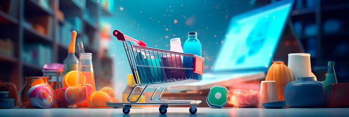 online shopping cart filled with a variety of products, ready for checkout on a website.