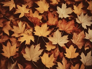Naklejka na ściany i meble Autumn leaves background. Flat lay, top view