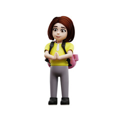 3d girl student wearing school bag