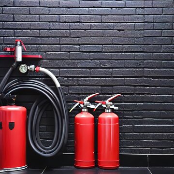 fire extinguish equipment with black brick wall
