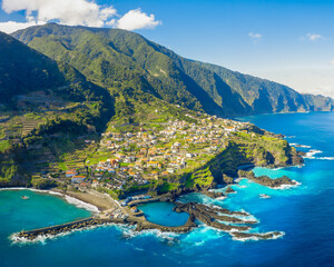 Landscape with  Seixal village of north coast, Madeira island, Portugal - 644731464