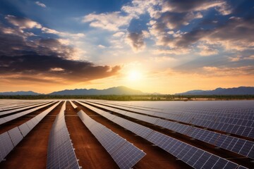 Fototapeta premium Generative ai arrays of solar panels are storing energy from the sun as renewable energy for a sustainable future.