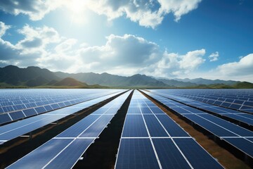 Generative ai arrays of solar panels are storing energy from the sun as renewable energy for a sustainable future.