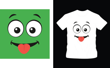 Cartoon face expressions. happy surprised faces, doodle characters mouth and eyes illustration cool shirt design editable template