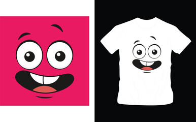 Cartoon face expressions. happy surprised faces, doodle characters mouth and eyes illustration cool shirt design editable template