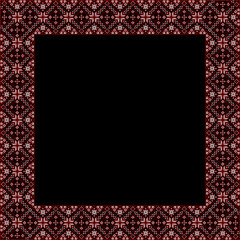 Vector illustration of Ukrainian ornament in ethnic style, identity, vyshyvanka, embroidery for print clothes, websites, banners. Background. Geometric design, border, copy space, frame