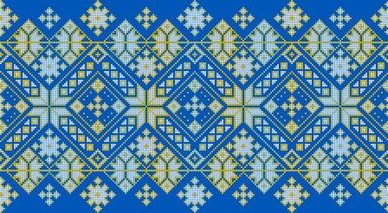 Vector illustration of Ukrainian ornament in ethnic style, identity, vyshyvanka, embroidery for print clothes, websites, banners. Background. Geometric design, border, copy space, frame