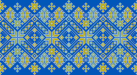 Vector illustration of Ukrainian ornament in ethnic style, identity, vyshyvanka, embroidery for print clothes, websites, banners. Background. Geometric design, border, copy space, frame