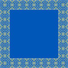 Vector illustration of Ukrainian ornament in ethnic style, identity, vyshyvanka, embroidery for print clothes, websites, banners. Background. Geometric design, border, copy space, frame