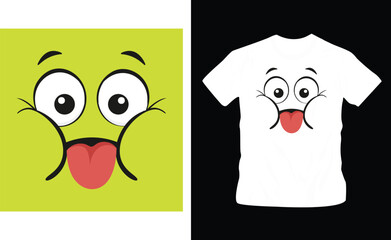 Cartoon face expressions. happy surprised faces, doodle characters mouth and eyes illustration cool shirt design editable template