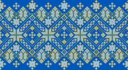 Vector illustration of Ukrainian ornament in ethnic style, identity, vyshyvanka, embroidery for print clothes, websites, banners. Background. Geometric design, border, copy space, frame