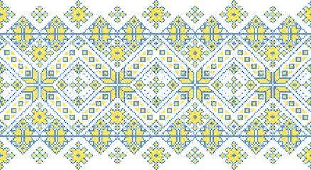 Vector illustration of Ukrainian ornament in ethnic style, identity, vyshyvanka, embroidery for print clothes, websites, banners. Background. Geometric design, border, copy space, frame