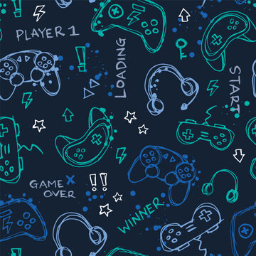 PrintSeamless Repeat Pattern Gaming Electronics Headphones Digital Teen Gamer Print Youth