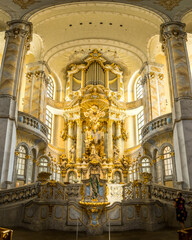 Fototapeta na wymiar The Dresden Frauenkirche (Church of Our Lady) is a Lutheran church in Dresden, the capital of the German state of Saxony