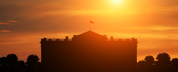 White House silhouette on sunset background.USA. American holiday concept. - Powered by Adobe