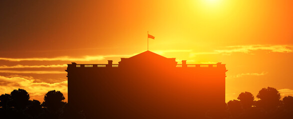 White House silhouette on sunset background.USA. American holiday concept. - obrazy, fototapety, plakaty