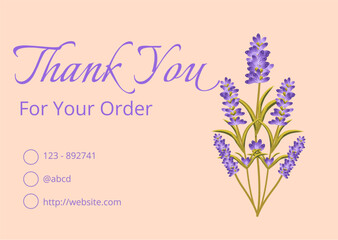Thank You Business Card with Lavender. Suitable for your business or wedding invitation
