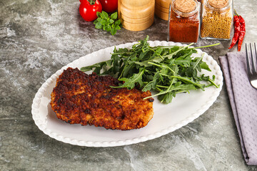 Tasty roasted breaded meat schnitzel