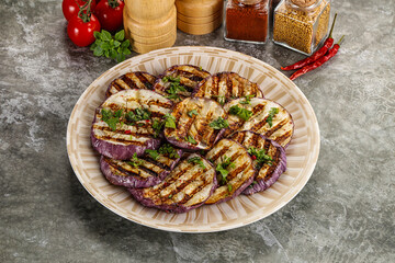 Grilled eggplant slices with cilantro