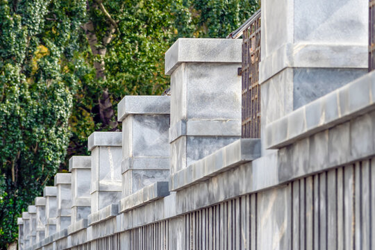 The parapet of the city embankment on an autumn day