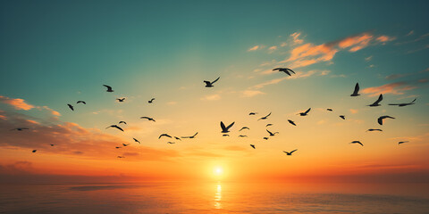 birds on sunset, Swarm of Doves flying on sunset stock photo - Powered by Adobe