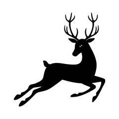 Black silhouette of a deer on a white background. Vector illustration.